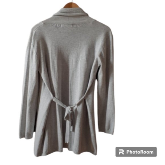 ZARA KNIT Light Grey Open Front Tie-Back Cardigan Sweater Size L - Picture 2 of 4